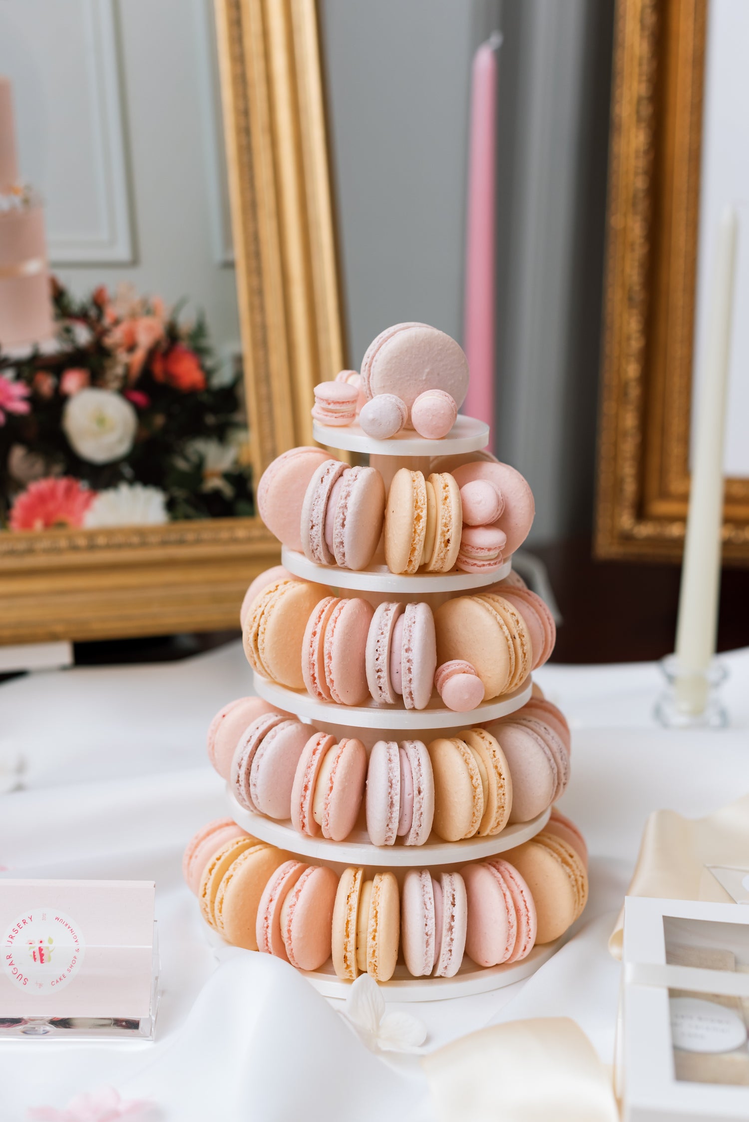 macaron tower with mini macarons by sugar nursery cake shop in halifax nova scotia