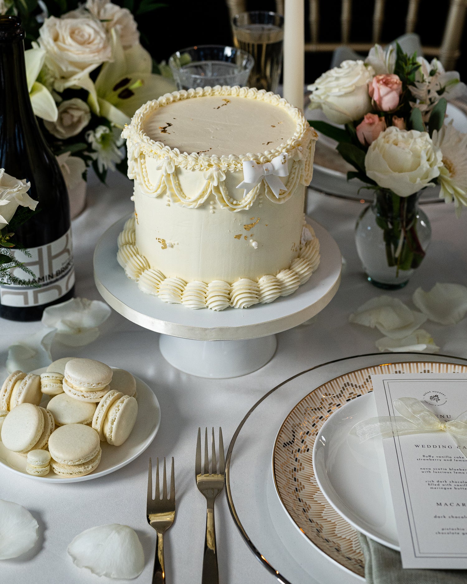 halifax simple cake for sweet table in cream and white with gold